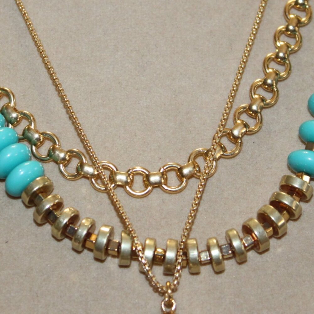 NWT Lane Bryant Triple row, faux turquoise necklace. NICE! - Picture 5 of 6